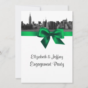 Convites Festa de Noivado NYC Wide Skyline Etched BW Verde