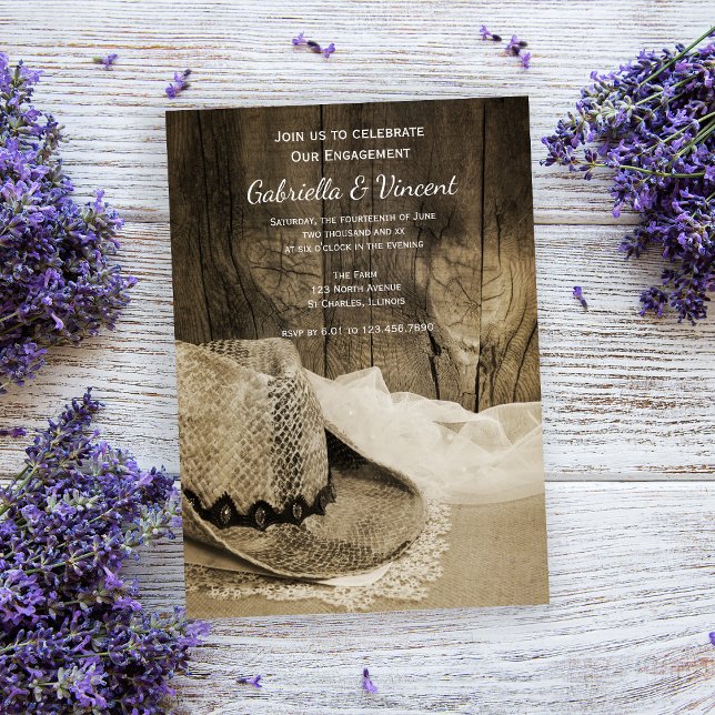 Convites Festa de noivado Ocidental do Chapéu do Cowboy e d (Criador carregado)