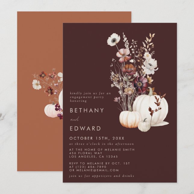 Convites Festa de Noivado Outono Boêmio (Frente/Verso)