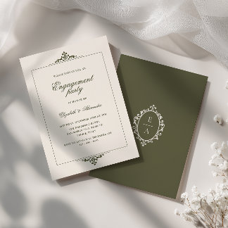 Convites Festa de Noivado Oval Crest Old Money Verde Oliva