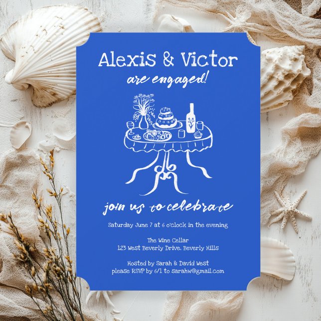Convites Festa de noivado Personalizada de Janto de Buffet  (Whimsical Sketch Buffet DInner Custom Engagement Party Invitation
)