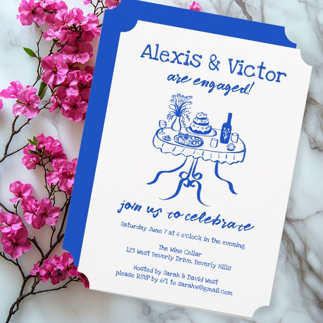 Convites Festa de noivado Personalizada de Janto de Buffet  (Whimsical Buffet DInner Custom Engagement Party Invitation
)