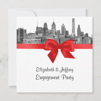 Convites Festa de Noivado Philadelphia Skyline Etch BW Verm