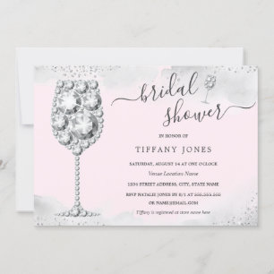 Convites Festa de Noivado Pink Silver Sparkle Diamond Bubbl