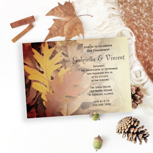 Convites Festa de noivado Pintada de Folhas (Fall in love and celebrate the engaged couple with this autumn engagement party invitation.)
