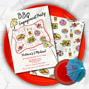 Convites Festa de noivado-piquenique desenhada à mão