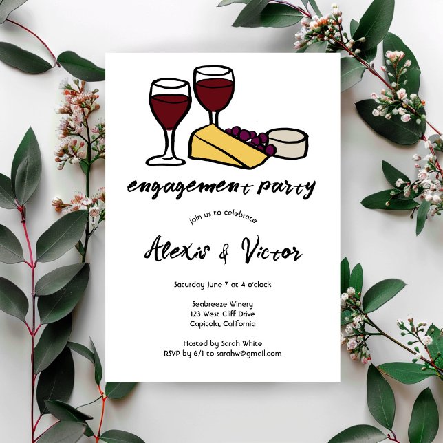 Convites Festa de noivado Provando Vinho e Queijo PERSONALI (Wine & Cheese Tasting Engagement Party CUSTOM Invitation
)