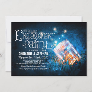 Convites festa de noivado Romântica de jarro e pirilampos