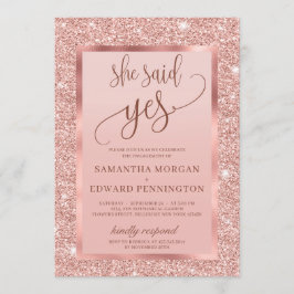 Convites Festa de noivado rosa de ouro que ela disse sim