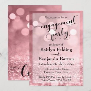 Convites Festa de noivado Rosa Dourada Glitter Bokeh