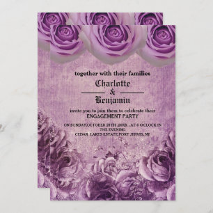Convites Festa de noivado Rosa púrpura gótica