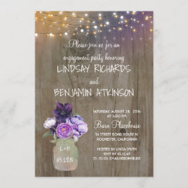 Convites Festa de noivado Roxo Floral Mason Jar Rustic