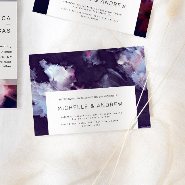 Convites Festa de noivado Roxo Moderna do Traço do Pincel (Criador carregado)