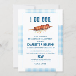 Convites Festa de Noivado Rustic Blue Gingham I Do BBQ