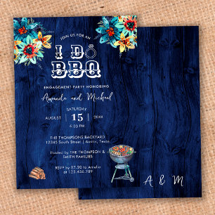 Convites Festa de Noivado Rustic Blue Wood I Do BBQ