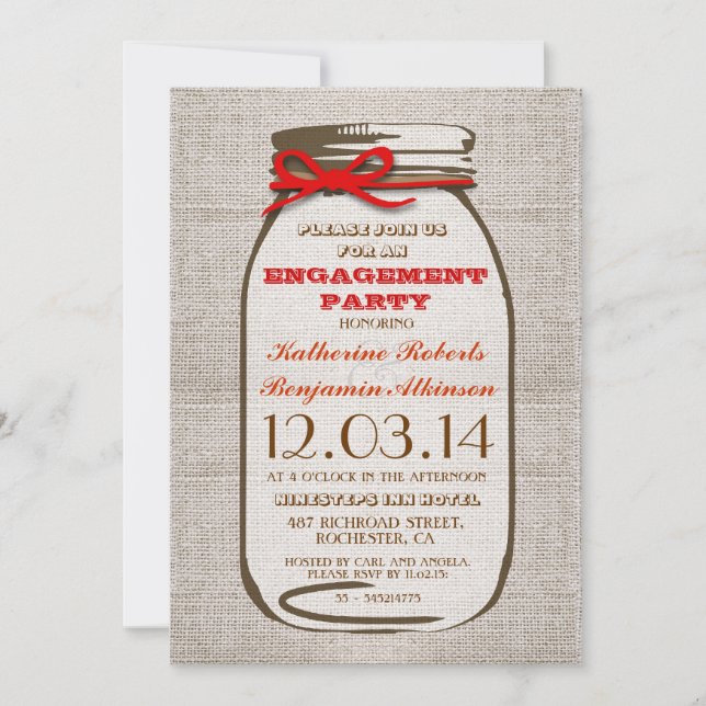 Convites Festa de noivado Rustic Burlap Mason Jar (Frente)