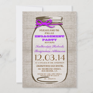 Convites Festa de noivado Rustic Burlap Mason Jar
