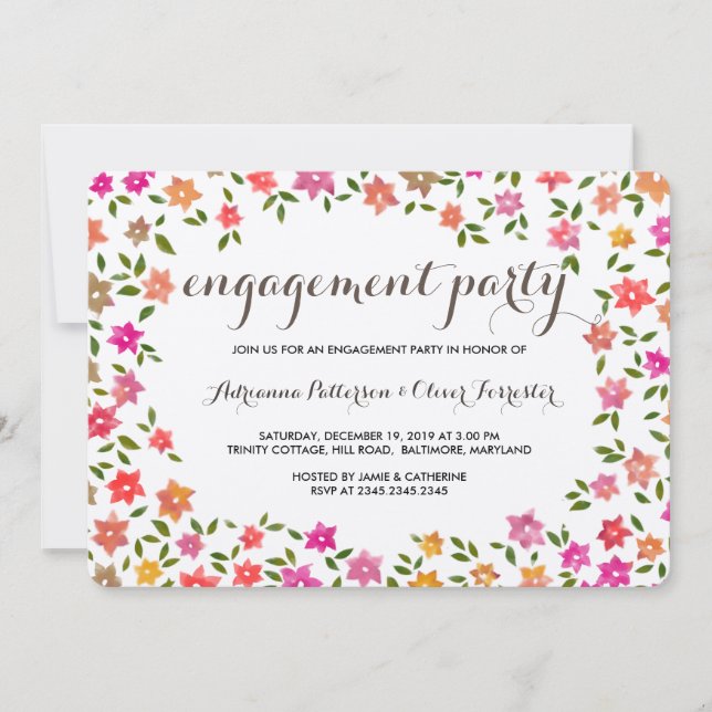 Convites Festa de noivado Rustic Floral Wreath (Frente)