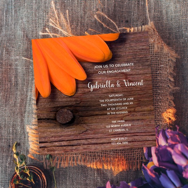 Convites Festa de noivado Rustic Orange Daisy Country Barn (Criador carregado)