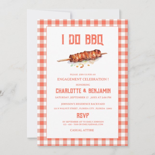 Convites Festa de Noivado Rustic Red Gingham I Do BBQ  (Frente)