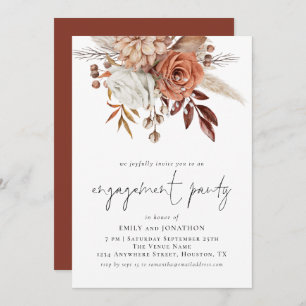 Convites Festa de noivado Rustic Terracotta Florals Script
