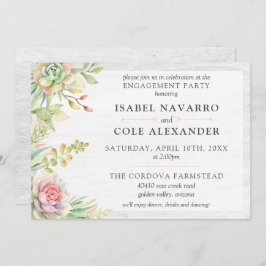 Convites Festa de noivado Rustic Watercolor Suculente Cacto