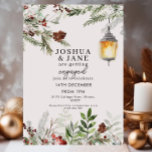 Convites Festa de noivado Rustic Winter Greenery Lanterna<br><div class="desc">Celebre suas notícias especiais em estilo com este elegante convite para festa de noivado de inverno. Apresentando galhos de pinheiro com aquarela, bagas, pinecones e uma lanterna suavemente brilhante, esta design estabelece o clima perfeito para uma reunião festiva de dezembro. Personalize com seus nomes, data, local e detalhes de RSVP....</div>