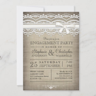 Convites Festa de noivado Rústica de Vintage Lace