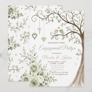 Convites Festa de Noivado Sage Green Blossom