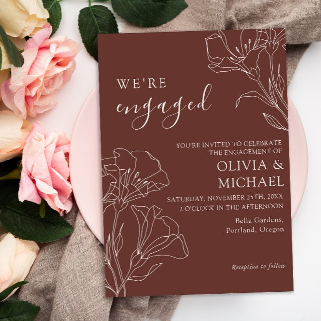 Convites Festa de noivado Simples de Caligrafia Elegante (Criador carregado)