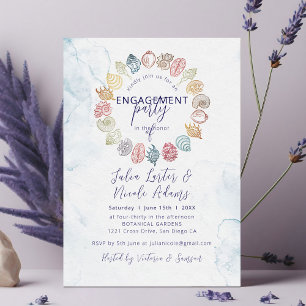 Convites Festa de noivado Simples de praia de Wreath