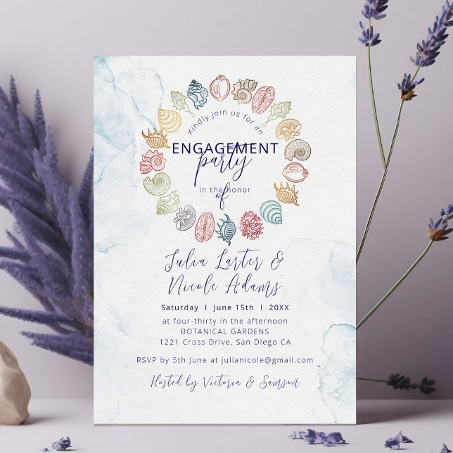 Convites Festa de noivado Simples de praia de Wreath (Criador carregado)