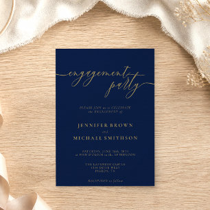 Convites Festa de Noivado Simples Navy Dourado