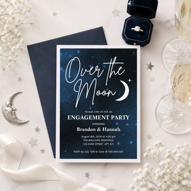 Convites Festa de Noivado Sob a Lua (Over The Moon Engagement Party Invitation
)