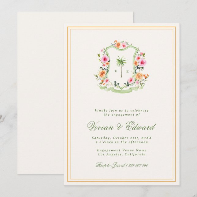 Convites Festa de noivado Tropical de Praia Monograma da Pa (Frente/Verso)