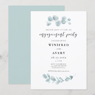 Convites Festa de noivado verde de cor aquática minimalist