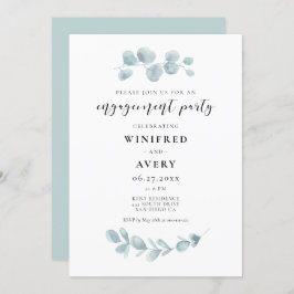 Convites Festa de noivado verde de cor da água minimalista