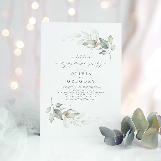 Convites Festa de noivado Verde Elegante Moderna (Soft Greenery Engagement Party Invitation)