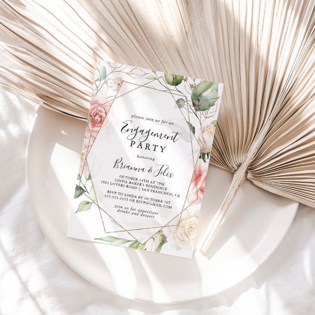 Convites Festa de noivado verde geométrica Dourada (Criador carregado)