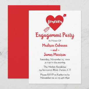 Convites Festa de Noivado Vermelho Corações Casamento Moder