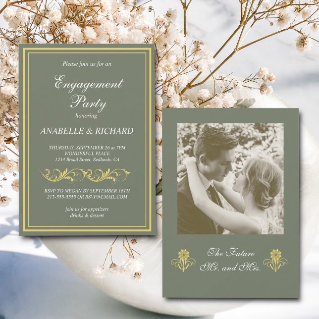 Convites Festa de noivado Victoriana Elegante (Criador carregado)