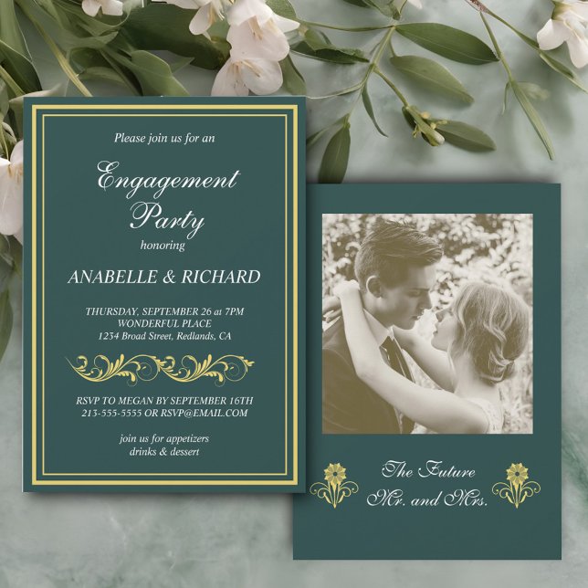 Convites Festa de noivado Victoriana Elegante (Criador carregado)