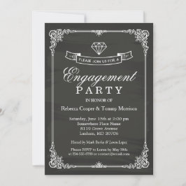Convites Festa de noivado Vintage Chalkboard Diamond