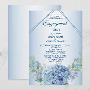 Convites Festa de Noivado Vintage Floral Azul Herbácea Empo