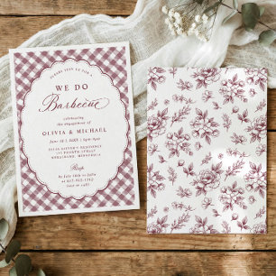 Convites Festa de Noivado Vintage We Do BBQ Burgundy Red