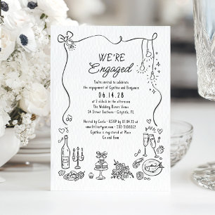 Convites Festa de noivado Whimsical Doodle Desenhada à Mão