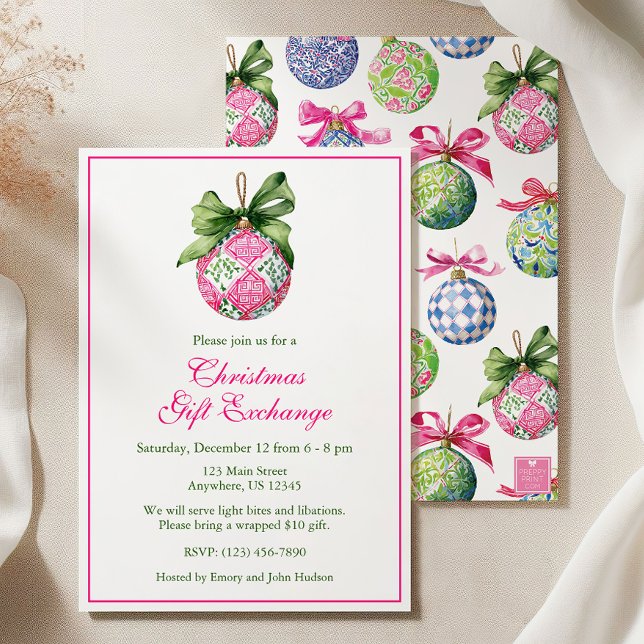 Convites Festa de Ornamento de Balões de Natal Preppy (Criador carregado)