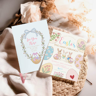 Convites Festa de Ovo de Páscoa Colorida de Pastel, desenha