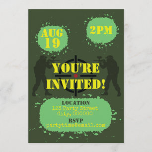 Convites Festa de Paintball Verde Exército