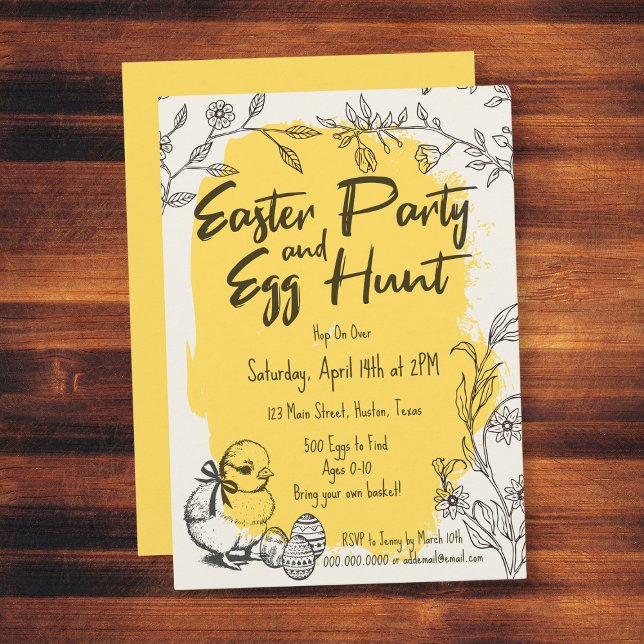 Convites Festa de Páscoa Amarela Chic e Caça de Ovo (Chic Yellow Easter Party & Egg Hunt Invitation
)
